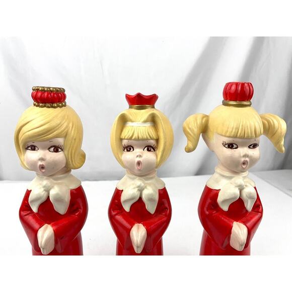 VTG Ceramic Christmas Carolers Candle Holders Lot of 3 Choir Girls 1960s - Picture 10 of 14